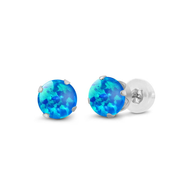 Gem Stone King 0.50 Ct Round 4mm Blue Simulated Sapphire 10K White Gold Stud Earrings 